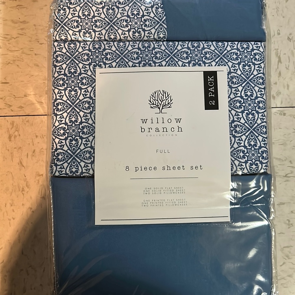 Brand New: 2 Pack Willow Branch Collection 8 Piece Full Sheet Set
